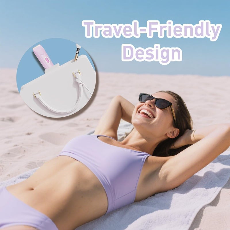 QLWQ Bikini Trimmer for Women,2-in-1 Electric Razors for Womens with Painless Ceramic Blades,Waterproof Wet & Dry Use,Rechargeable Dual Head Electric Shaver for Pubic Legs Underarm Face Hairs& Body - Image 4